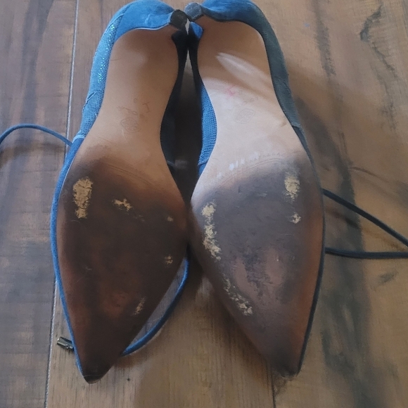 Isola Wedgewood Blue Suede Leather Snake‎ Print Lace-Up Victorian Heel - Picture 6 of 6